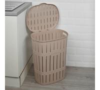 Urbn-Living Urbnliving 65L Brown Plastic Bamboo Style Laundry Basket Storage Bin With Handles & Easy Open Lid