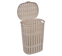 Urbn-Living Urbnliving 65L Plastic Bamboo Style Laundry Basket Storage Bin With Handles & Easy Open Lid - Beige