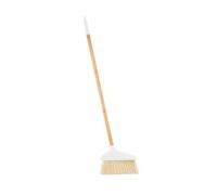 Urbn-Living Urbnliving 73Cm Height Long Handled Bamboo Tube Floor Dust Pan & Broom Brush White Set Upright Sweeper