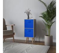 Urbn-Living Urbnliving 74Cm Height Cedar Grey 2-Tier 2-Drawer Dark Blue Cube Shelving Unit With Scandinavian Beech Legs