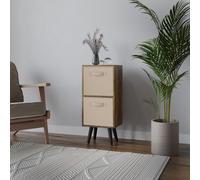 Urbn-Living Urbnliving 74Cm Height Rustic Brown 2-Tier 2-Drawer Beige Cube Shelving Unit With Scandinavian Black Legs
