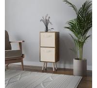Urbn-Living Urbnliving 74Cm Height Rustic Brown 2-Tier 2-Drawer Cream Cube Shelving Unit With Scandinavian Pine Legs