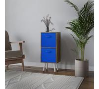 Urbn-Living Urbnliving 74Cm Height Rustic Brown 2-Tier 2-Drawer Dark Blue Cube Shelving Unit With Scandinavian White Legs