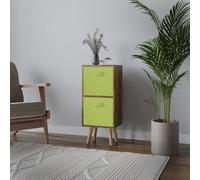 Urbn-Living Urbnliving 74Cm Height Rustic Brown 2-Tier 2-Drawer Green Cube Shelving Unit With Scandinavian Beech Legs