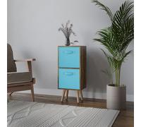 Urbn-Living Urbnliving 74Cm Height Rustic Brown 2-Tier 2-Drawer Sky Blue Cube Shelving Unit With Scandinavian Beech Legs