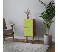 Urbn-Living Urbnliving 74Cm Height Teak 2-Tier 2-Drawer Green Cube Shelving Unit With Scandinavian Beech Legs