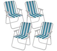 Urbn-Living Urbnliving 76Cm Height 4Pcs White & Blue Stripe Garden Patio Metal Folding Chairs Camping Beach Picnic Outdoor Seats