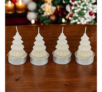Urbn-Living Urbnliving 7Cm Height 4 Pcs White Christmas Tree Shaped Tea Light Candles Festive Holiday Decor Xmas Tealight