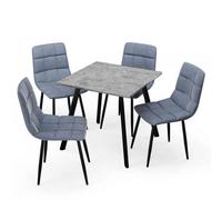 Urbn-Living Urbnliving 80Cm Concrete Square Table With 4 Madison Blue Velvet Chairs