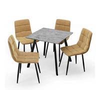 Urbn-Living Urbnliving 80Cm Concrete Table With 4 Curley Yellow Velvet Chairs