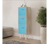Urbn-Living Urbnliving 80Cm Height 3 Tier Antique Oak Wooden Storage Bookcase Scandinavian Style White Legs With Sky Blue Inserts