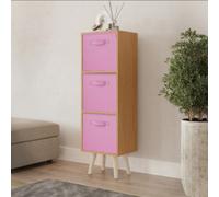 Urbn-Living Urbnliving 80Cm Height 3 Tier Beech Wooden Storage Bookcase Scandinavian Style Pine Legs With Light Pink Inserts