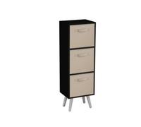 Urbn-Living Urbnliving 80Cm Height 3 Tier Black Wooden Storage Bookcase Scandinavian Style White Legs With Beige Inserts