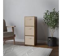 Urbn-Living Urbnliving 80Cm Height Rustic Brown 3-Tier Cube Shelving Unit With Beige Inserts