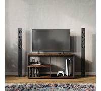 Urbn-Living Urbnliving 80Cm Height Rustic Brown & Black Wooden Side Coffee Table With Storage Shelves Tv Stand