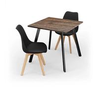 Urbn-Living Urbnliving 80Cm Modern Dining Table & 2 Tulip Dining Chairs Rustic Oak Table & Black Chair
