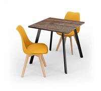 Urbn-Living Urbnliving 80Cm Modern Dining Table & 2 Tulip Dining Chairs Rustic Oak Table & Yellow Chair