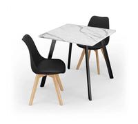 Urbn-Living Urbnliving 80Cm Modern Dining Table & 2 Tulip Dining Chairs White Marble Table & Black Chair