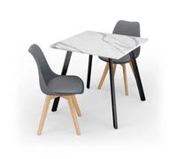 Urbn-Living Urbnliving 80Cm Modern Dining Table & 2 Tulip Dining Chairs White Marble Table & Grey Chair