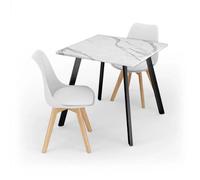 Urbn-Living Urbnliving 80Cm Modern Dining Table & 2 Tulip Dining Chairs White Marble Table & White Chair