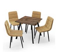 Urbn-Living Urbnliving 80Cm Oak Square Table With 4 Curly Yellow Velvet Chairs
