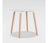 Urbn-Living Urbnliving 80Cm Round Scandi Dining Table Mdf Top Beech Wood Legs - White