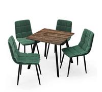 Urbn-Living Urbnliving 80Cm Rustic Oak Square Table With 4 Green Velvet Chairs