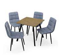 Urbn-Living Urbnliving 80Cm Rustic Oak Square Table With 4 Madison Blue Velvet Chairs