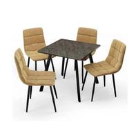 Urbn-Living Urbnliving 80Cm Slate Grey Table With 4 Curly Yellow Velvet Chairs