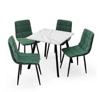 Urbn-Living Urbnliving 80Cm White Marble Square Table With 4 Green Velvet Chairs