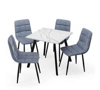 Urbn-Living Urbnliving 80Cm White Marble Square Table With 4 Madison Blue Velvet Chairs