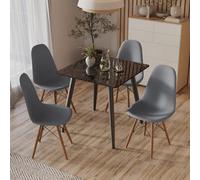Urbn-Living Urbnliving 80Cm Width 5 Pcs Ceramic Square Crimea Shinny Table With Grey Chairs Set