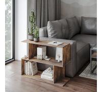Urbn-Living Urbnliving 80Cm Width Rustic Brown 2-Tier Bookcase Irregular Storage Shelf Wooden Shelving Display Organiser Unit