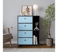 Urbn-Living Urbnliving 84Cm Height Black 2-Section 4- Sky Blue Drawer Shelving Unit