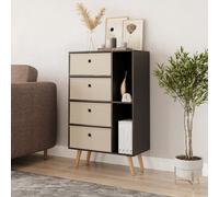 Urbn-Living Urbnliving 84Cm Height Black 6 Section Wooden Storage Bookcase With Beech Legs Beige Drawers