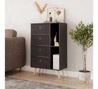 Urbn-Living Urbnliving 84Cm Height Black 6 Section Wooden Storage Bookcase With Beech Legs Black Drawers