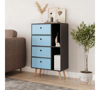 Urbn-Living Urbnliving 84Cm Height Black 6 Section Wooden Storage Bookcase With Beech Legs Sky Blue Drawers