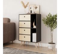Urbn-Living Urbnliving 84Cm Height Black 6 Section Wooden Storage Bookcase With Pine Legs Cream Drawers
