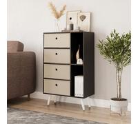 Urbn-Living Urbnliving 84Cm Height Black 6 Section Wooden Storage Bookcase With White Legs Beige Drawers