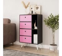 Urbn-Living Urbnliving 84Cm Height Black 6 Section Wooden Storage Bookcase With White Legs Pink Drawers
