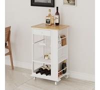 Urbn-Living Urbnliving 86Cm Height Rolling Kitchen Island Trolley Serving Cart With Bamboo Top Drawer Shelves Basket