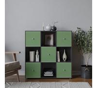 Urbn-Living Urbnliving 9 Cube Black Wooden Bookcase Shelving Unit With 5 Collapsible Fabric Drawers Pastel - Green