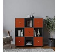 Urbn-Living Urbnliving 9 Cube Black Wooden Bookcase Shelving Unit With 5 Collapsible Fabric Drawers - Orange