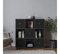 Urbn-Living Urbnliving 9 Cube Black Wooden Bookcase Shelving Unit With 5 Collapsible Fabric Drawers - Black