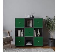 Urbn-Living Urbnliving 9 Cube Black Wooden Bookcase Shelving Unit With 5 Collapsible Fabric Drawers - Green