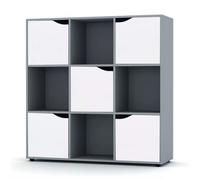 Urbn-Living Urbnliving 9 Cube Grey Wooden Bookcase Shelving Display Shelves Storage Unit Wood Shelf White Door