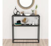 Urbn-Living Urbnliving 90Cm Height Anthracite Console Table Slim Modern 2 Shelf Wooden Free Standing With Metal Frame