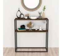 Urbn-Living Urbnliving 90Cm Height Burnt Oak Console Table Slim Modern 2 Shelf Wooden Free Standing With Metal Frame