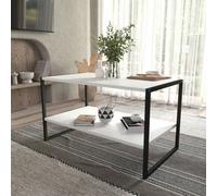 Urbn-Living Urbnliving 90Cm Width Rectangle White Wooden Coffee Table & Metal Frame Open Storage Shelf Home Décor