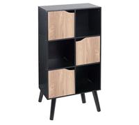 Urbn-Living Urbnliving 91Cm Height 6 Cube Black Wooden Bookcase With Beech Legs Oak Doors Unit Shelves